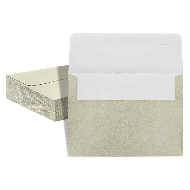 Pipilo Press A7 Gold Glitter Envelopes - 5 x 7 In, Gold, 50 Pack - Shimmery Finish & Peel & Seal Closure for Wedding Invites & Gift Card Envelopes - Image 1